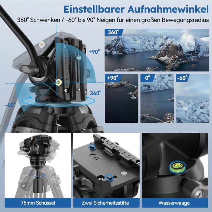 Штатив відео SIRUI з пливним кріпленням 190 см, професійний, для камер, відеокамер, DSLR, алюміній, вантажопідйомність 10 кг (AVT-02)