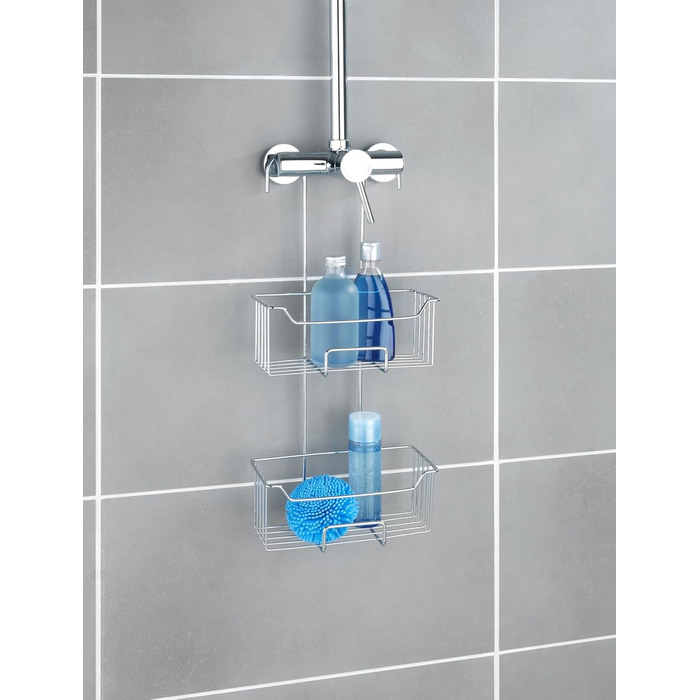 WENKO Thermostat Shower Caddy Model Milo, 2 Tiers, Shower Shelf for Hanging on the Faucet, Stainless Steel (Rust-Proof) Shelf, 25 x 55 x 14 cm, Glossy
