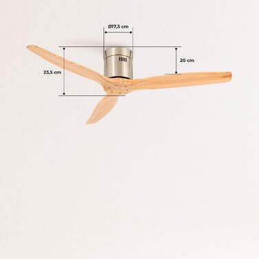 Вентилятор стельовий WINDCALM M з підсвічуванням, ABS, Нікель, дерево, Wi-Fi, пульт, 40W, Ø132cm, таймер, літо/зима