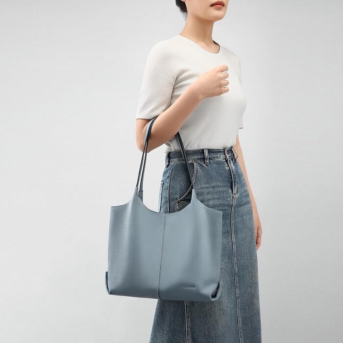 Жіноча шкіряна сумка-шопер Cnoles для офісу, школи, покупок (Синя, 39x12x28.5 см)