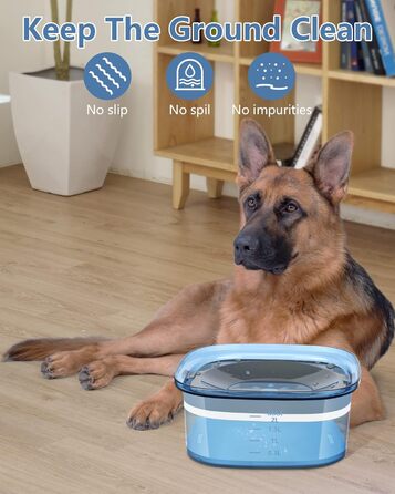 Миска для собак PETTOM, 2L, проти протікання, без облизування, велика (Блакитна)