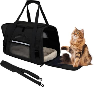 Транспортна сумка для тварин з підстилкою з флісу, чорна. Підходить для котів та собак до 10 кг