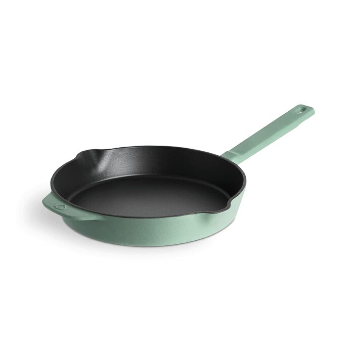 Чавунна гриль-сковорода Springlane 26 см емальована - для стейків, для всіх плит (індукція), м'ятний колір