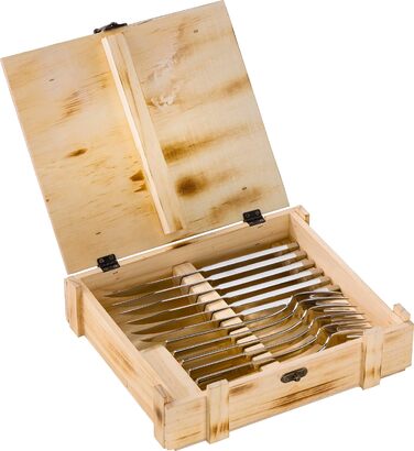 ZWILLING Steak Knife Set for 6 People, 12-Piece, 6 Steak Knives and 6 Steak Forks, Includes Wooden Storage Box, Stainless Steel / Wood, Silver