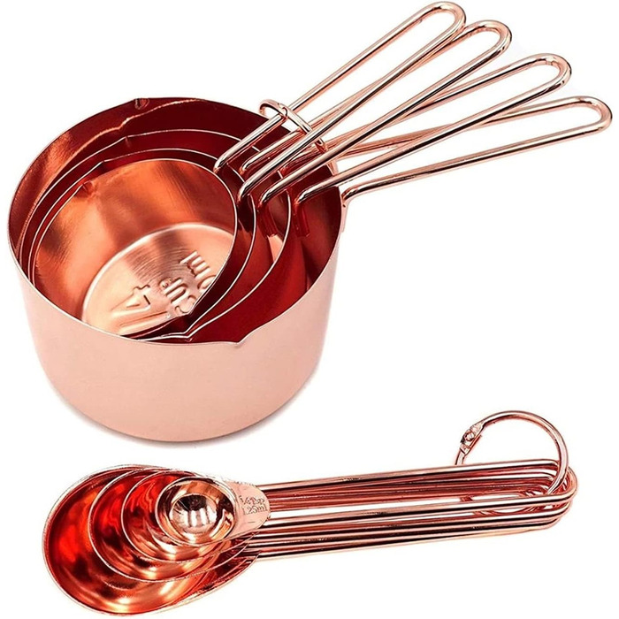 8-Piece Measuring Spoon Set, Rose Gold, Measuring Cup, Kitchen Accessories, Baking, Tea, Coffee Spoons, Measuring Tools (Color: Gold) (Silver)