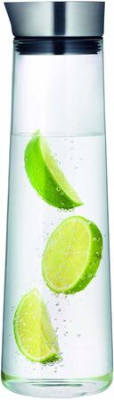 blomus -ACQUA- Water carafe made of glass, 1 liter capacity, glass carafe with high-quality stainless steel lid, drip-free pouring, exclusive optics (H / W / D: 30.5 x 9 x 9 cm, Clear, 63436)