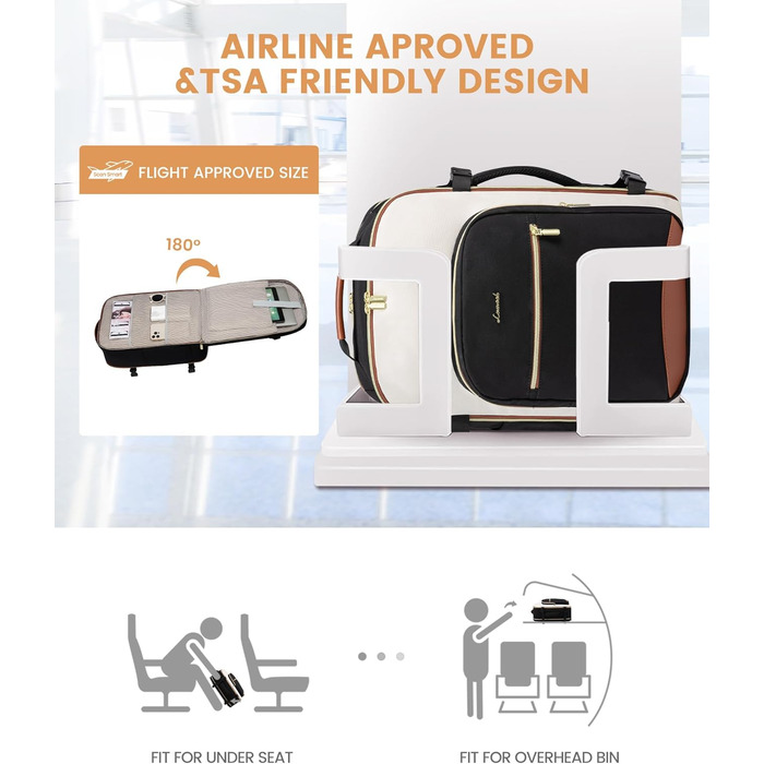 Рюкзак LOVEVOOK для ручної поклажі літака, 40L, водонепроникний, для ноутбука 17 дюймів, для подорожей, школи, роботи, кемпінгу, чоловічий/жіночий, бежевий+чорний+коричневий