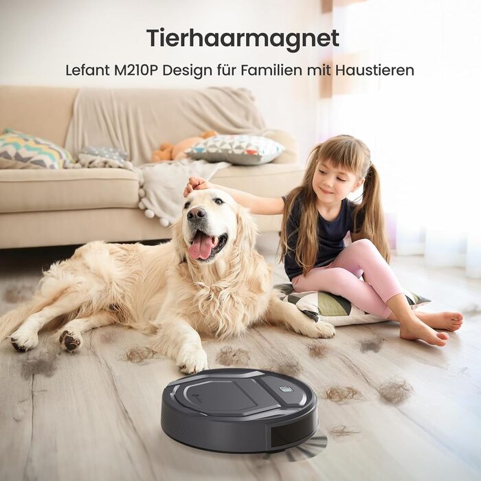 Робот-пилосос LEFANT M210PG з пультом дистанційного керування, 2200Pa, для шерсті тварин, з док-станцією, сумісний з Alexa та керуванням через APP, час роботи 120 хв
