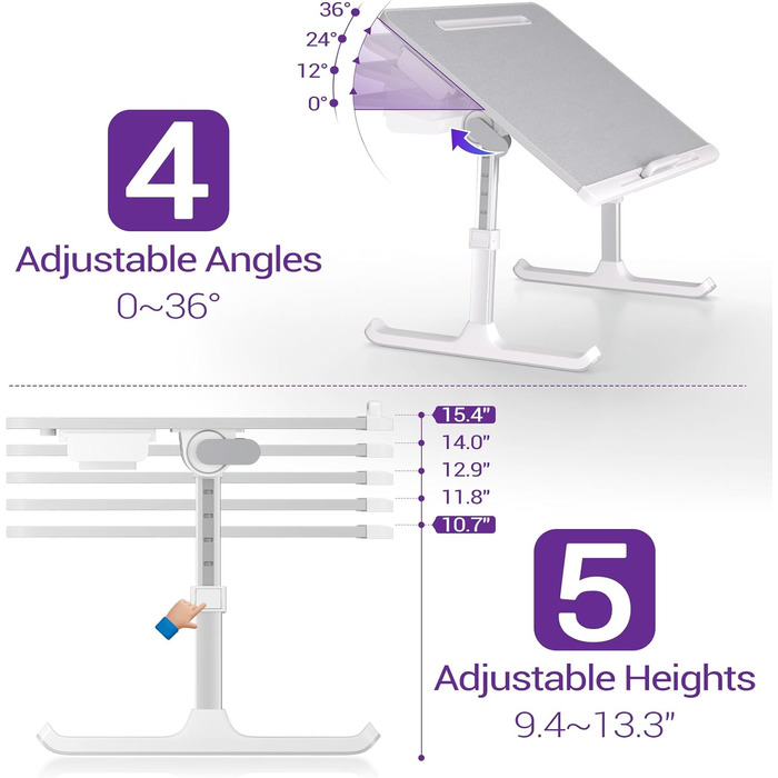 Столик для ноутбука NEARPOW на ліжко, XXL, регульований, з ящиком, сірий