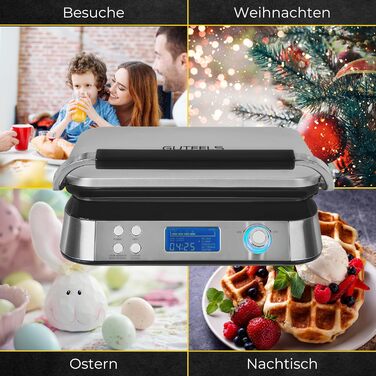 GUTFELS WAFFLE 5010 Electric Waffle Maker with Non-Stick Plates, Timer, Display, Overflow Protection, 5 Programs, and Overheat Protection