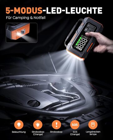 Powerbank для авто 26800mAh 7000A з компресором 160PSI, старт допомога, 5 LED, набір для ремонту шин, молоток, підтримка бензину/дизеля