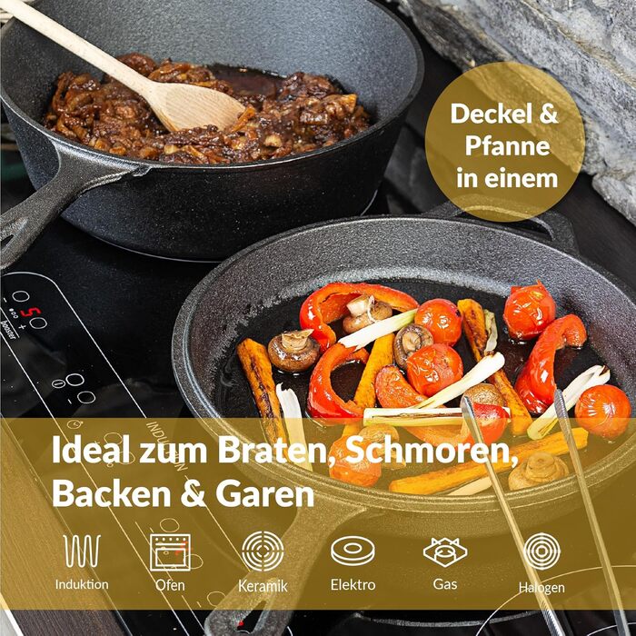 Chefaron Enameled Cast Iron Pot 2-in-1 incl. Proofing Basket and Dough Scraper. Bread Baking Dish with Lid 3L. Dutch Oven with Lid Oven-Safe. Cast Iron Pot for Baking Bread at Home. Cast Iron Dutch Oven 3L 2-in-1