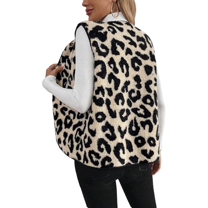 Жіноча жилетка GORGITTER з леопардовим принтом, без рукавів, легка, тепла, з ґудзиками, повсякденна, перехідна жилетка для осені та зими, бежева, розмір S