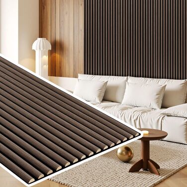 Акустичні панелі з дерева та фетру для стін 120x60 см, шумопоглинаюча обробка інтер'єру, чорний горіх (комплект 4 шт, 2.88 м²)