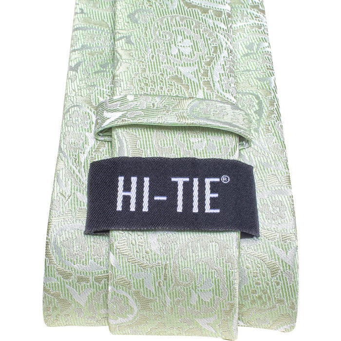 Комплект краватки та нагрудного хустинки Hi-Tie золотого кольору з манжетонами, офіційний шовковий гобелен, для весілля та свят, світло-зелений візерунок пейслі