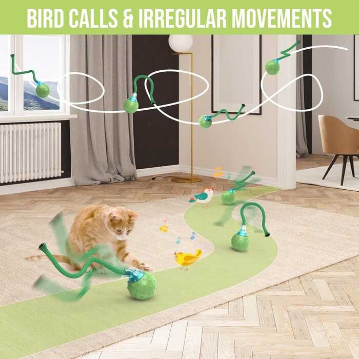 IOKHEIRA Electric Cat Toy Ball - Interactive, Automatic, USB Rechargeable, 3 Working Modes, Irregular Movement (Green)