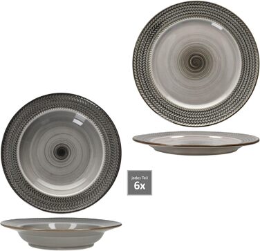 MÄSER Prospero 12-ти елементний сервіз для столу з коричневого фаянсу з рельєфом на 6 осіб. Включає 6 супових та 6 тарілок для їжі. Підходить для сніданку, обіду та вечері.