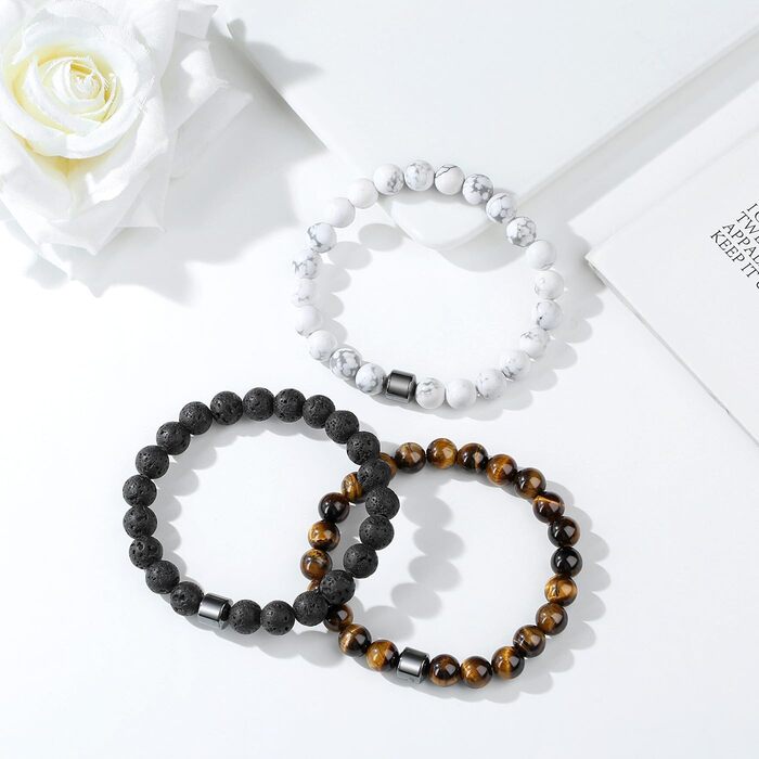 Чоловічі браслети з натурального каміння: тигрове око, лава, чорний онікс, бірюза. Набір 3-4 шт.