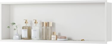 Neodrain Corner Shower Tray Stainless Steel Shower Tray Single Shelf Storage for Bathroom Brushed (White, 90 x 30 cm)