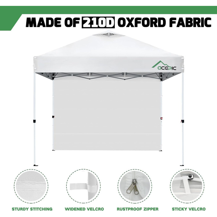 3 Piece Side Walls for 3x3M Gazebo, Gazebo Side Wall for Garden Gazebo and Pop-Up Gazebo with Velcro Closure, 210D Waterproof, Without Awning (White, 3 Side Walls)