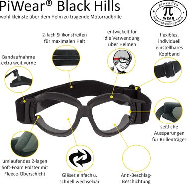 Мотоокуляри PiWear Black Hills, самотонуючі, вітрозахисні, антифог, для шолома, чорні, з амортизацією