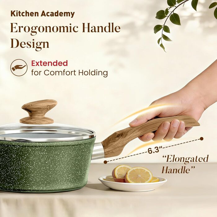 Набір каструль та сковорідок Kitchen Academy для індукційних плит, 12 предметів, колір шавлія (Sage Green)