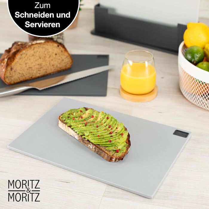 Moritz & Moritz 3x Cutting Board Set - 32 x 22 cm - In a Practical Stand – Large Kitchen Board – Dishwasher-Safe and Hygienic