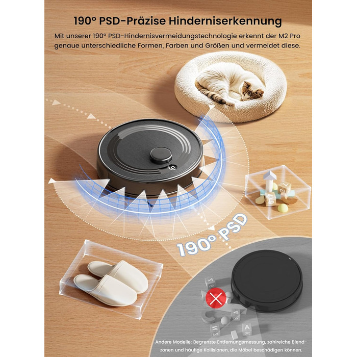 Робот-пилосос LEFANT M1 Pro: з картографією, функцією миття, 5500Pa, для тварин, керування через додаток/Alexa, білий/чорний