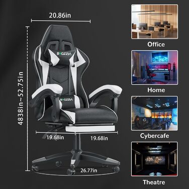 Геймерське крісло Bigzzia Ergonomic з підлокітниками, подушкою для попереку та голови, регульованою висотою, з підставкою для ніг - Білий