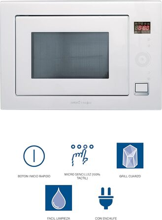 Вбудована мікрохвильова піч CATA MC 25 GTC WH Inox, 25л, 8 автоматичних меню, гриль 1000W, таймер, ширина 60 см