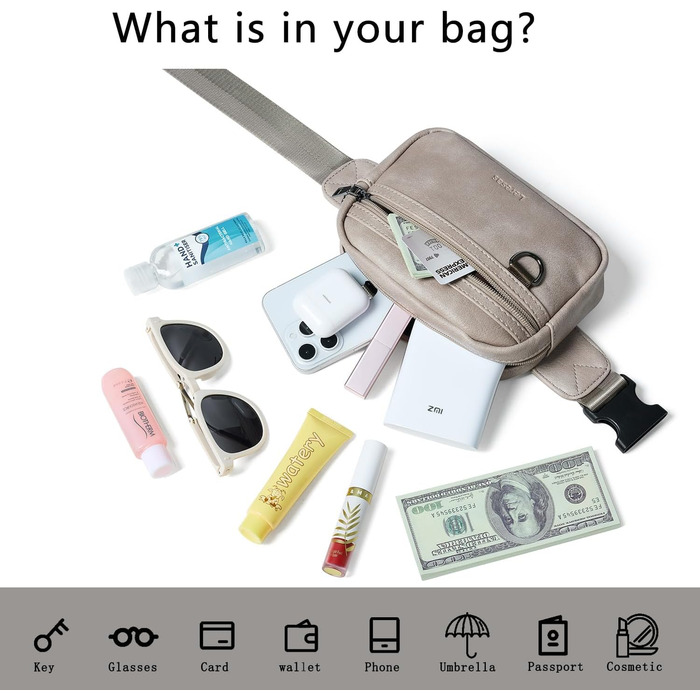 Сумка на пояс для жінок та чоловіків, 2 л, веганська шкіра, коричнева, 8 дюймів, модна, для подорожей, хайкінгу, бігу.