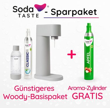 Система газування води Mysoda Woody (сірий) з пластиковою пляшкою 1L та 2 CO2 циліндрами (Classic, Apfel)