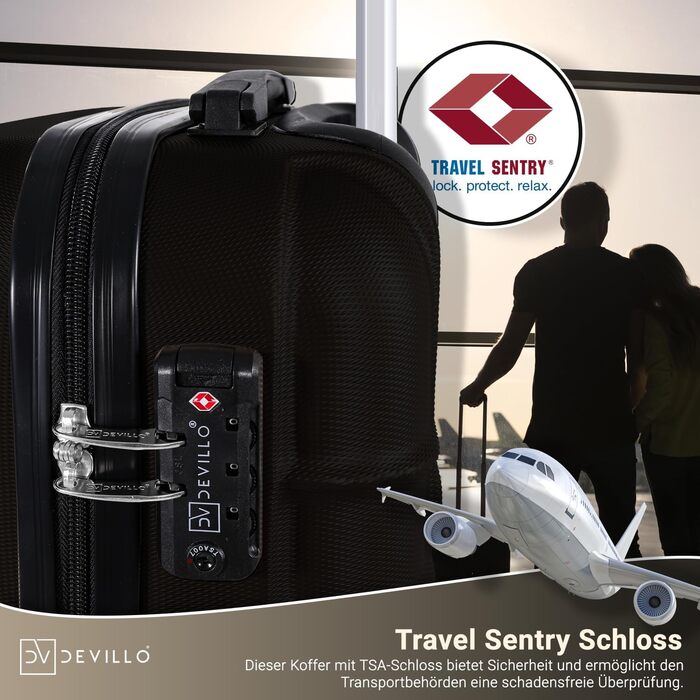 Набір валіз Devillo® Hartschalenkofferset 4шт. S-M-L-XL, чорний - жорсткий корпус, телескопічна ручка, коліщатка, замок, ABS-пластик