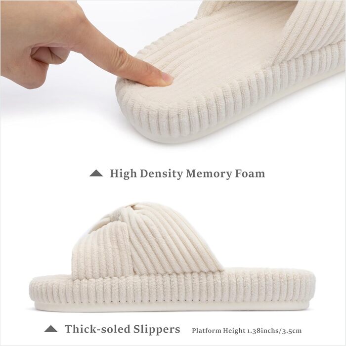 Жіночі халапи Чантомoo з піною Memory Foam, зручні та трендові, для дому та сну, з бантиком та перехресними ремінцями, колір бежевий, розмір 38/39 EU