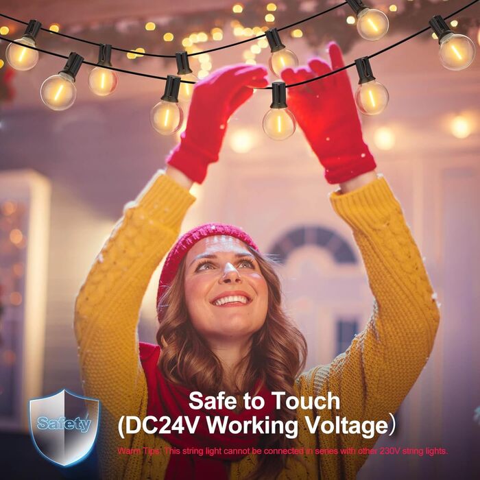 LED гірлянда GLUROO для вулиці, 7.6м, 12+1 лампочки G40, тепле світло, вологостійка, для саду, вечірок, диммер