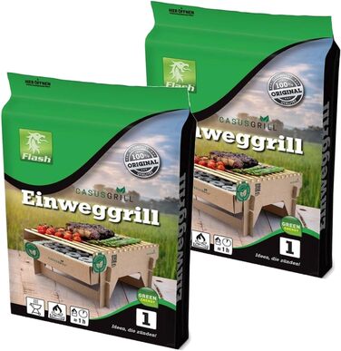 Sustainable Premium Lava Stone Disposable Grill - 6 Pieces including Starter Aid - 60 Minutes Grill Time - Wood, Bamboo, Charcoal (6)