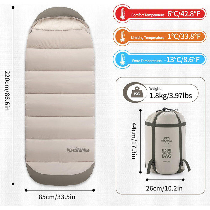 Спальний мішок Naturehike для дорослих: легкий, теплий, бавовняний, для кемпінгу та туризму (зелений, B300)