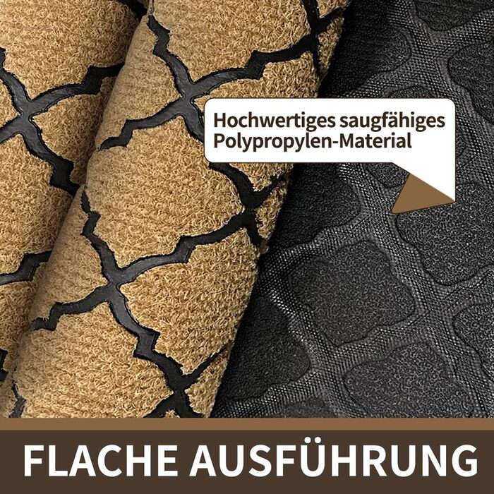 Придверний килимок Qingbei Rina 60x90 см, протиковзний вологопоглинаючий килим для входу, саду та тераси, коричневий, прямокутний