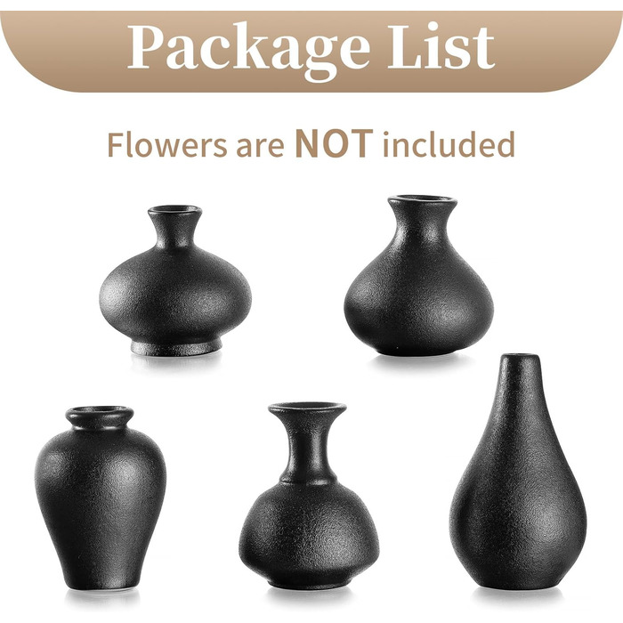 Set of 5 Small White Ceramic Vases - Mini Handmade Ceramic Flower Vases for Pampas Grass, Modern Home Decor for Living Room, Kitchen, Office & Table