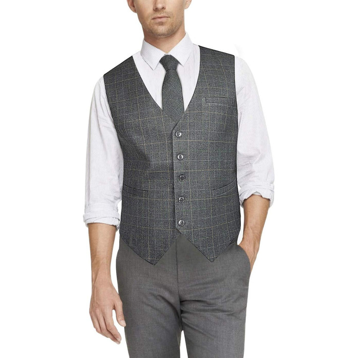 Жилет для чоловіків HISDERN з візерунком у клітинку, для весілля та офіційних заходів, бавовна, світло-сірий, 3XL