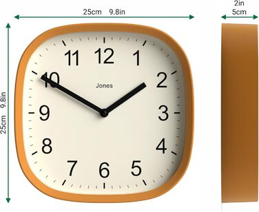 JONES CLOCKS Square Retro Wall Clock made of high-quality acrylic, 'Sprite' in Mint 25 x 25 x 5 cm (Yellow)
