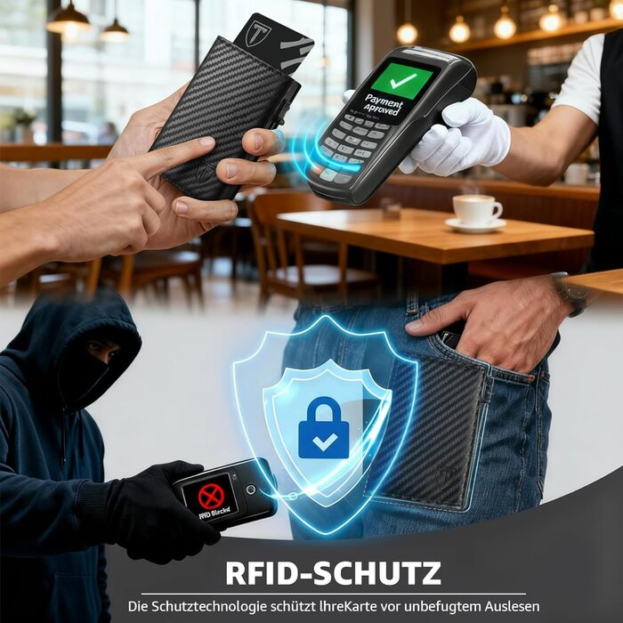 Чоловічий гаманець TENBST з відділенням для монет, преміум якість, RFID захист, slim дизайн, на 8-10 карт, з ковадлинного шкірозамінника, чорний