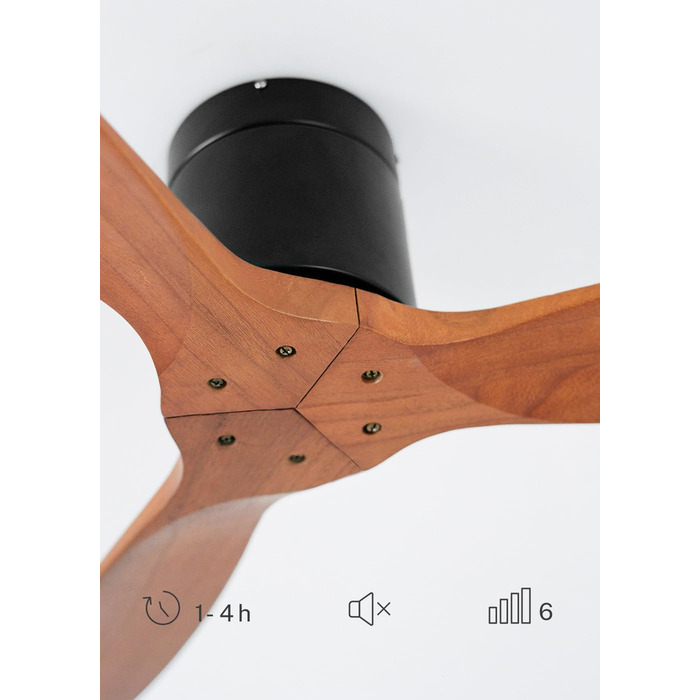 Вентилятор стельовий Windcalm M/Deckenventilator ABS з дистанційним керуванням, 40W, Ø132cm, тихий, з таймером (1-4 год), DC-двигун, літньо-зимовий режим, дерев'яний дизайн (без освітлення)