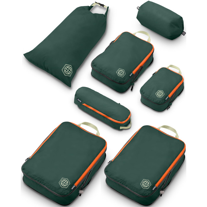 Набір органайзерів для подорожей Trippped Travel Gear: 7 шт., великий розмір, компресійні, для одягу (зелений/помаранчевий)
