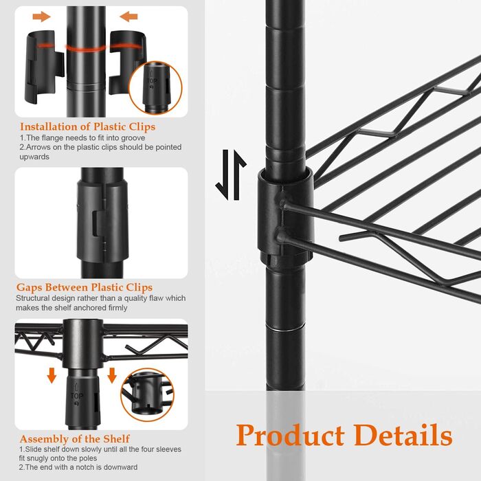 Стійка для одягу KZOBYD з полицями та гачками, чорна