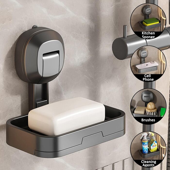 Тримач для мила настінний з піддоном, сірий (1 шт.)