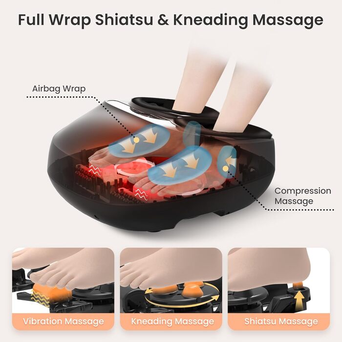 Масажер для ніг Comfier з підігрівом, Shiatsu масаж для п'яткової фасції та невропатії, з пультом, функція паузи, 34.5X18.7X40.5 см