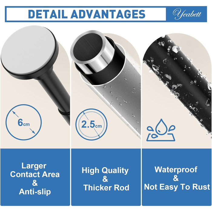 Штанга для штор без свердління, 48-119.4 см, телескопічна, кріпиться без свердління, чорна. Підходить для душу та штор. 1 шт.