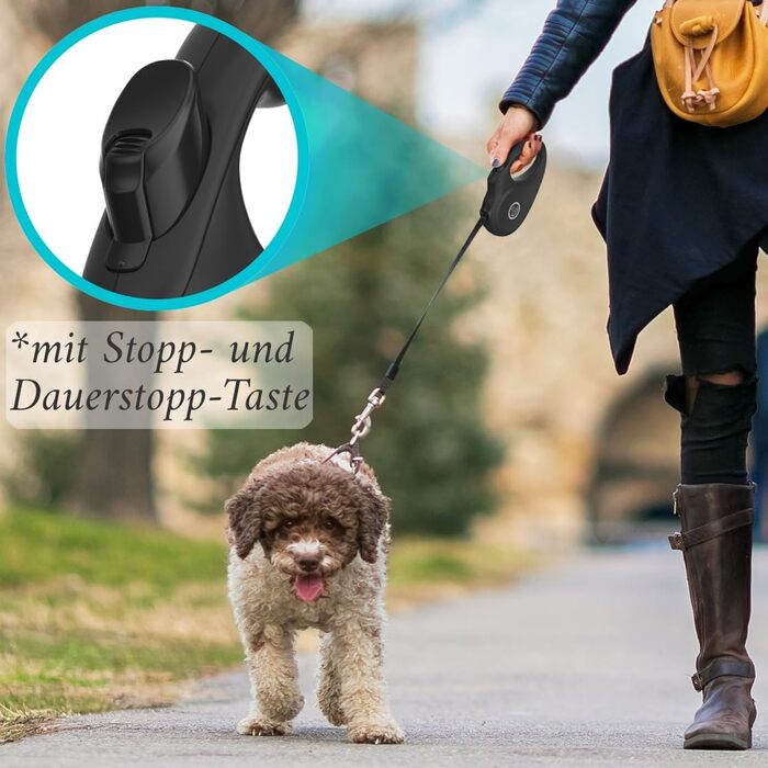 Extendable Dog Leash - 8m Retractable Leash for Small & Large Dogs - 50kg Weight Limit - Black