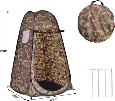 Намет для душу GYMAX, 120x120x190 см, для кемпінгу, відпочинку на природі, з сумкою, Flecktarn (зелений)